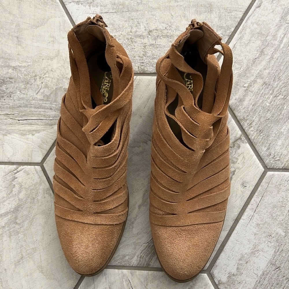 Tan suede booties.  Cute for fall.  Worn once.  In great condition.